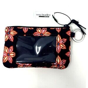 NWT Vera Bradley Outlet Black Orange Floral Burst Zip‎ ID/Coin Case